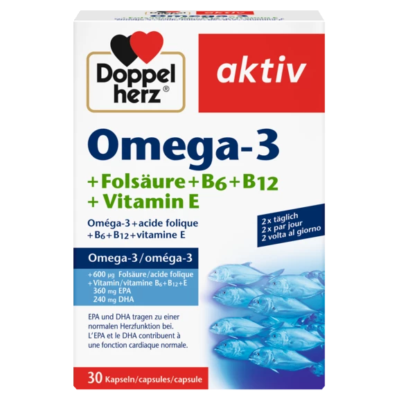 Abbildung der Produktverpackung Doppelherz aktiv Omega-3 Frontansicht